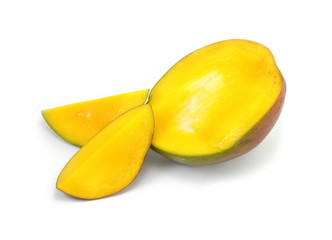 Juicy dessert mango isolated on white background. Sweet Mango slices. 