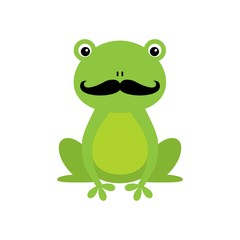 Illustration of a green frog with mustache cartoon character