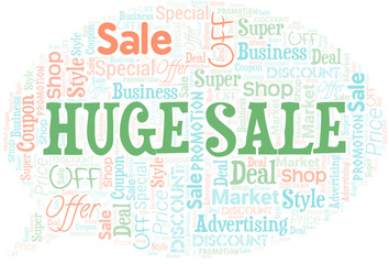 Huge Sale Word Cloud. Wordcloud Made With Text.