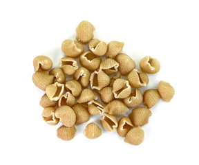 Wholemeal pasta on a white background 