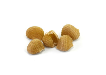 Wholemeal pasta on a white background 
