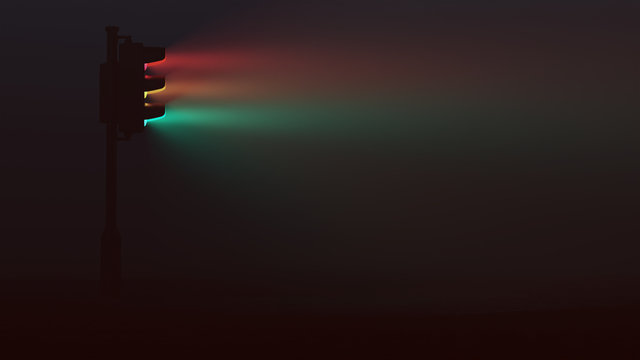 Traffic Lights Signals in a Dark Foggy Environment on a Long Exposure 3d illustration 3d render