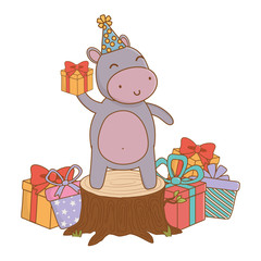 Animal cartoon with Happy Birthday icon design