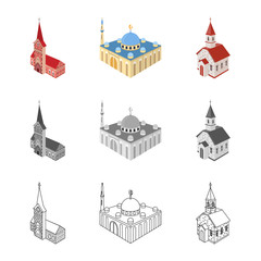 Fototapeta premium Vector illustration of temple and historic logo. Set of temple and faith stock vector illustration.