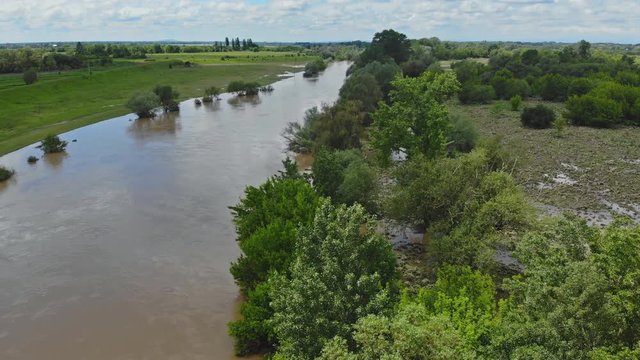 Landscape: the river overflowed flooded the river water at high levels