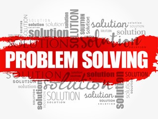 Problem solving aid word cloud collage, business concept background