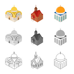 Vector design of temple and historic symbol. Collection of temple and faith vector icon for stock.