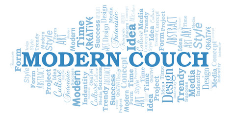 Fototapeta premium Modern Couch word cloud. Wordcloud made with text only.