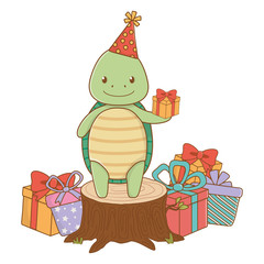 Animal cartoon with Happy Birthday icon design