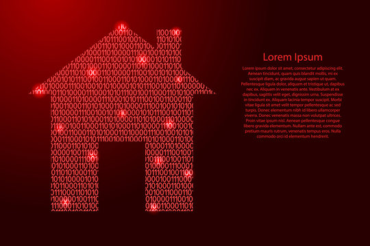 Home smart image icon abstract schematic from red ones and zeros binary digital code for banner, poster. Vector illustration.
