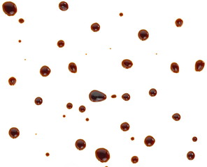 Puddle of soy sauce isolated. Spilled Soy Souse Teriyaki Texture. Oyster Sauce or Balsamic Vinegar Puddles on White Background Top View.