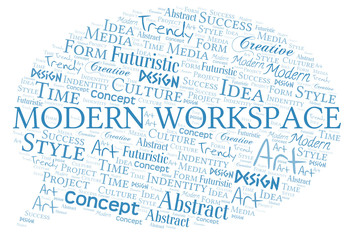 Modern Workspace word cloud. Wordcloud made with text only.