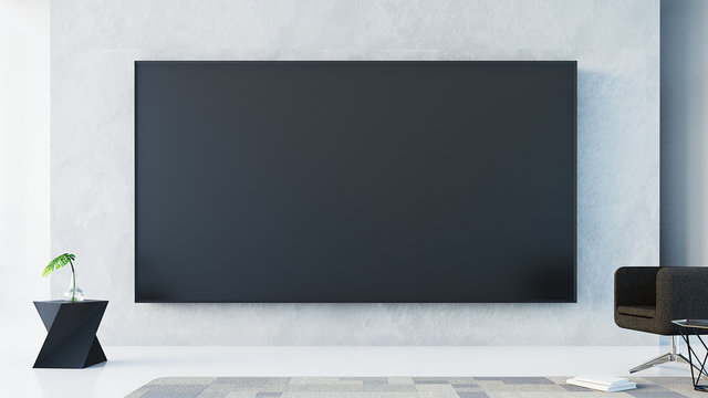 Tv Wall  In Living Room / 3d Rendering 