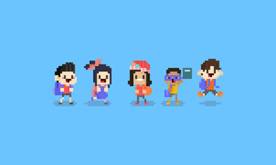 Pixel art cartoon children character.Back to school concept.8bit.