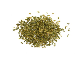 Dried chives chopped isolated on white background
