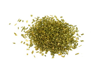 Dried chives chopped isolated on white background