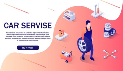 Advertising Banner for Car Service and Online Shop