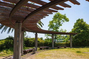 Rest area with pergola in the park ,Shikoku,Japan