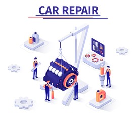 Promotion Banner with Engine Repairing Process