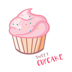 Sweet cupcake icon vector flat style and lettering "sweet cupcake" 