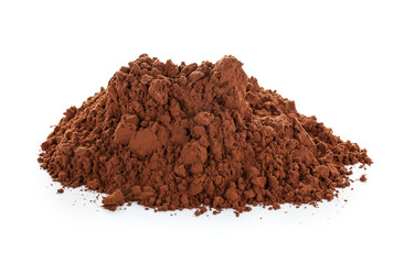 Heap of cocoa powder on white background