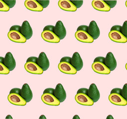 Avocado pattern on color background. Top view. Banner. Pop art design, creative summer food concept