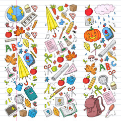 Back to school vector pattern. Education icons for children.