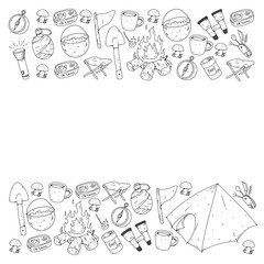 Camping vector illustration. Travel outdoor adventure