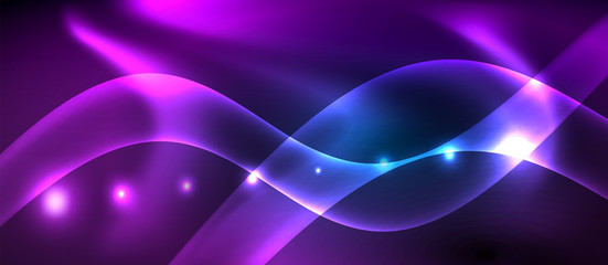 Neon glowing lines, magic energy space light concept, abstract background wallpaper design