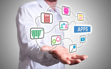 Apps concept above a human hand