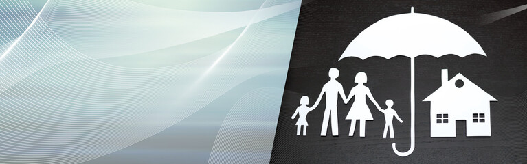 Family and house protection coverage concept; panoramic banner