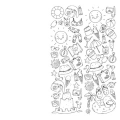 Vector seamless pattern with travel and beach icons.