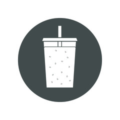 Vector icon of ice tea in a cup for take away. Trasparent, no fill on cup. Isolated in circle.