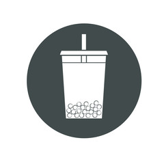 Vector icon of ice tea in a cup for take away. Trasparent, no fill on cup. Isolated in circle.