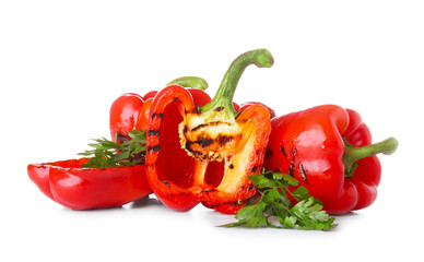 Grilled red peppers on white background