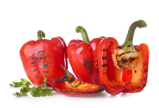 Grilled Red Peppers On White Background