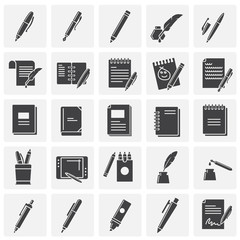 Writing related icons set on background for graphic and web design. Simple illustration. Internet concept symbol for website button or mobile app.