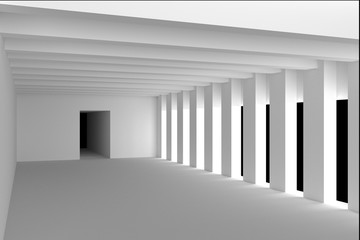 Empty Room Interior White Background. 3d Render Illustration