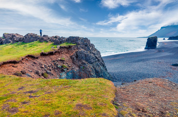 Photographer take a picture of south coast of Iceland, Atlantic ocean, Europe. Great summer seascape. Beauty of nature concept background.