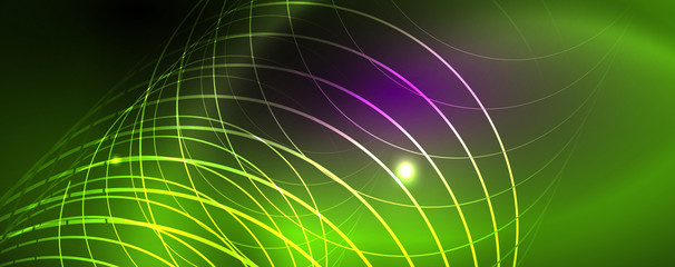 Obraz premium Shiny glowing design background, neon style lines, technology concept, vector