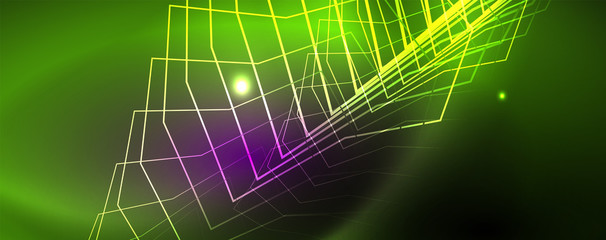 Obraz premium Shiny glowing design background, neon style lines, technology concept, vector