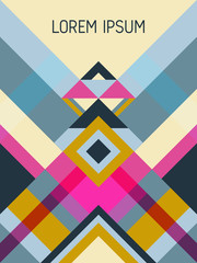 Cover page layout vector template geometric design with triangles and stripes pattern.
