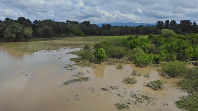 Landscape flooded spring of the river fields flooded with water Ukraine