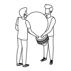 young men lifting bulb light