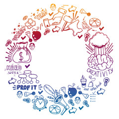 Start up concept. Vector pattern with motivational icons. Rocket, brainstorm, succes, innovation