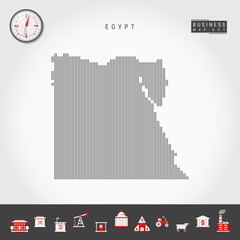 Vector Vertical Lines Pattern Map of Egypt. Striped Simple Silhouette of Egypt. Realistic Vector Compass. Business Infographic Icons.