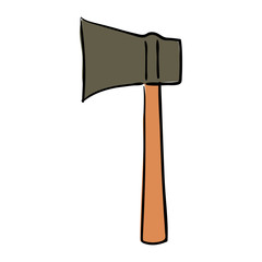 Old used hatchet ax with wooden handle tool isolated on white background