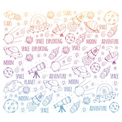 Space vector illustration. Science, technology pattern. Rocket and spaceships.