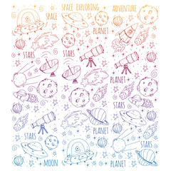 Space vector illustration. Science, technology pattern. Rocket and spaceships.