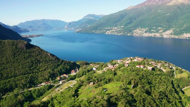 Aerial 4K - Lago di Como (IT) - Piona - Vista verso sud con il borgo di Olgiasca 